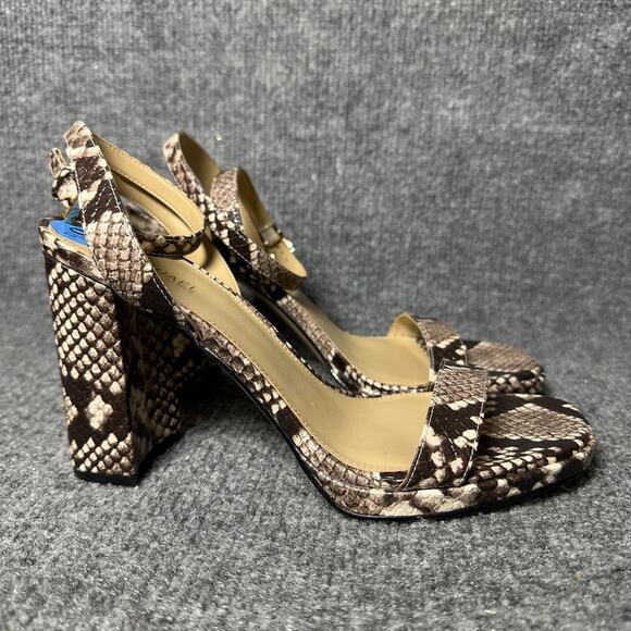 Michael Kors Snake Skin Print Block Heel Ankle Strap Sandals Size 6.5M - Picture 1 of 10